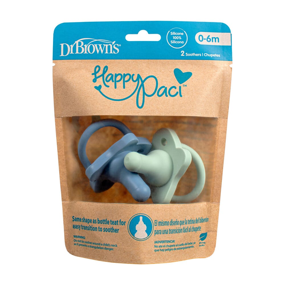 Dr. Brown's HappyPaci fopspenen groen en blauw in verpakking