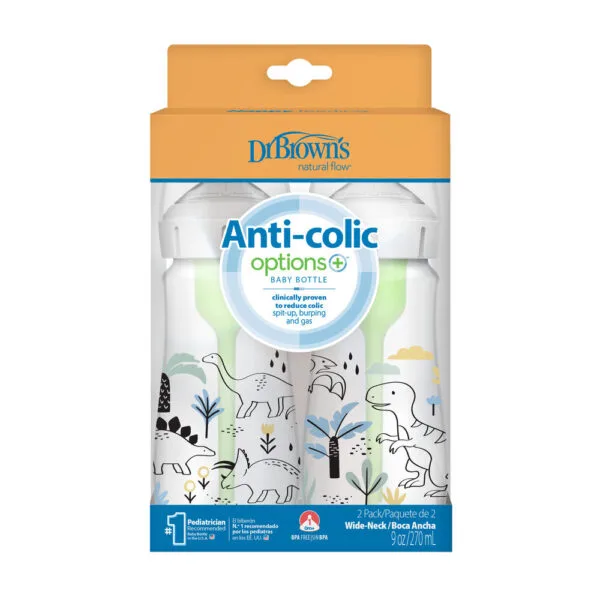 Dr. Brown's Options+ Anti-colic Bottle 2-pack | Brede halsfles 270 ml Dino - Afbeelding 2