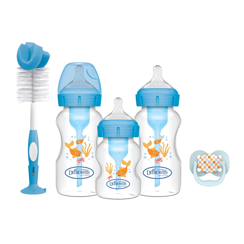 Dr. Brown's giftset met brede halsflessen in het blauw