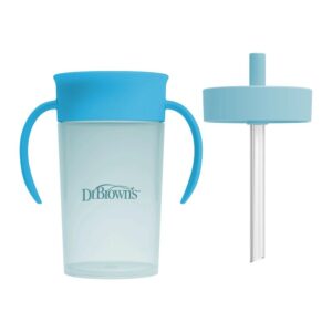 dr. brown’s straw to 360° cup set blauw 300 ml