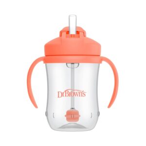 dr. brown's baby's eerste rietjesbeker in de kleur koraal