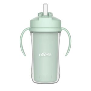 Dr. Brown’s geïsoleerde rietjesbeker 300 ml in lichtgroen met handvatten en open rietje